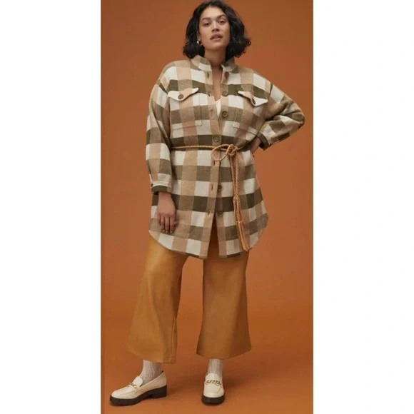 NWT ANTHROPOLOGIE FIELD FLOWER WOOL SWEATER PLAID COAT